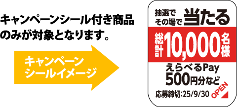 キャンペーンシール付き商品のみが対象となります。キャンペーンシールイメージ